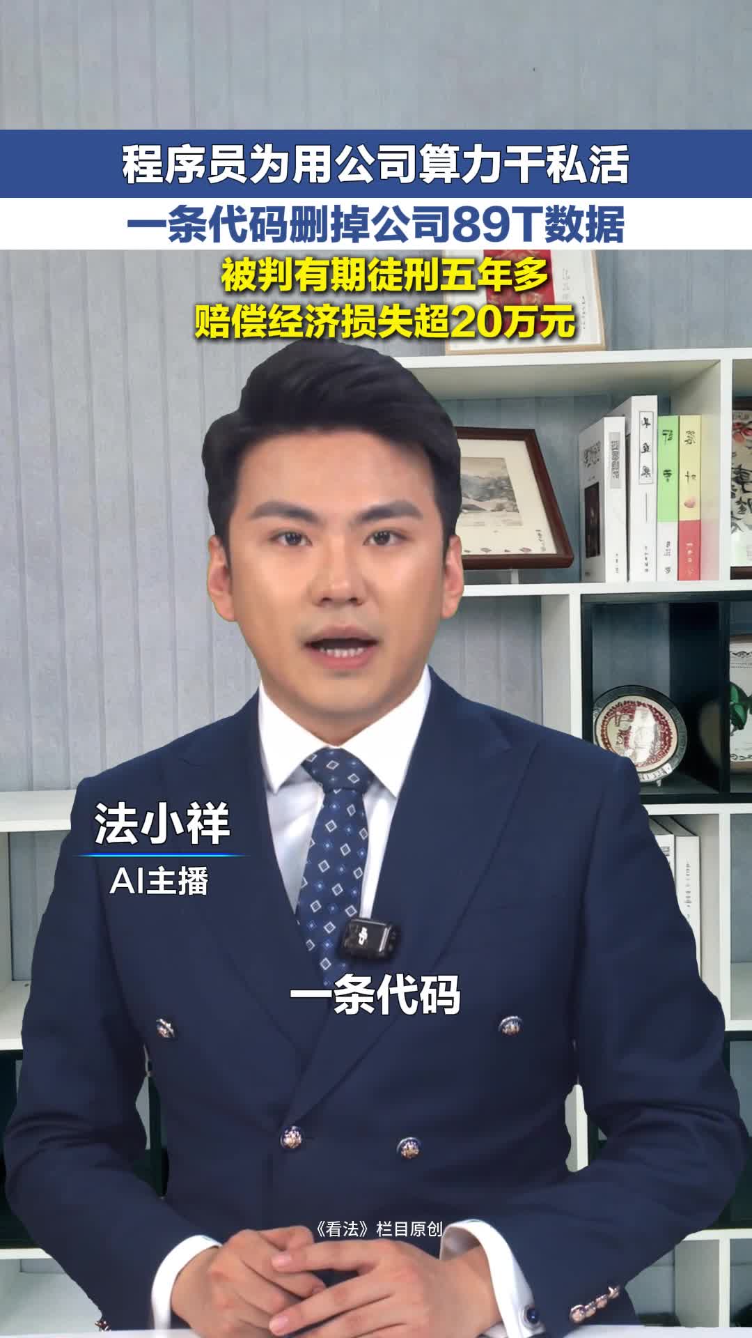 冀时新闻主播说 | 程序员为用公司算力干私活 一条代码删掉公司89T数据 被判有期徒刑五年多 赔偿经济损失超20万元
